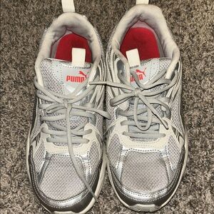 Puma Metallic Silver and Red Athletic Shoes